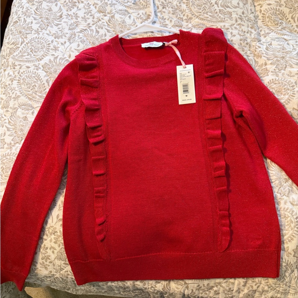 NWT Vineyard Vines Girls Red Ruffle Sweater